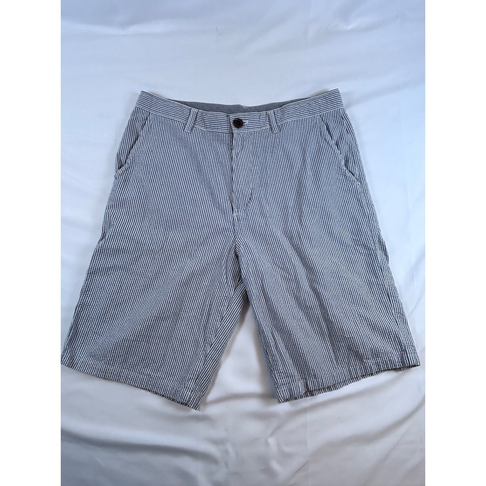 Eddie Bauer Seersucker Chino Shorts Mens 33 100%Cotton Blue White Stripped Nauti